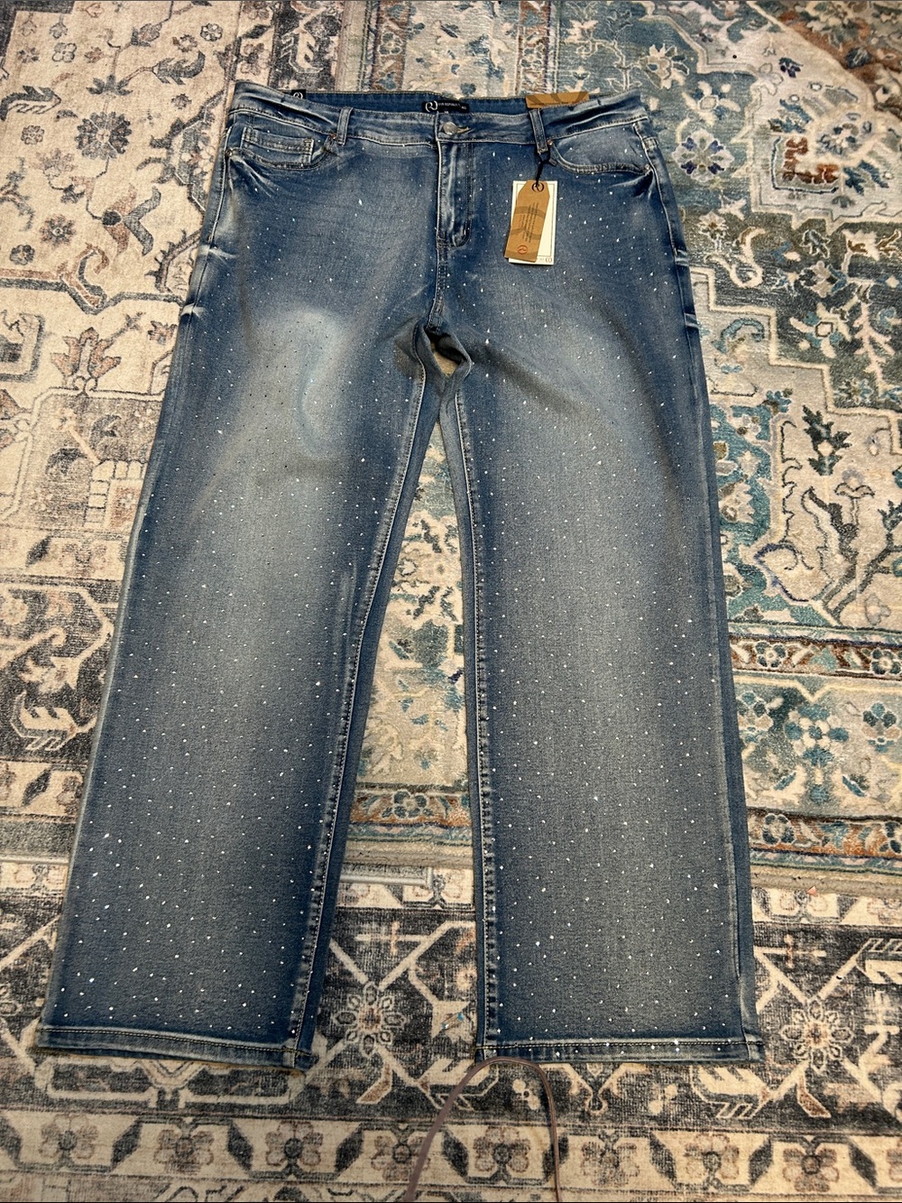 Women Blue Distressed Paint-Splatter Jeans